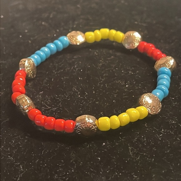 7” red yellow blue gold seed bead stretch bracelet w/42 beads - Picture 4 of 9